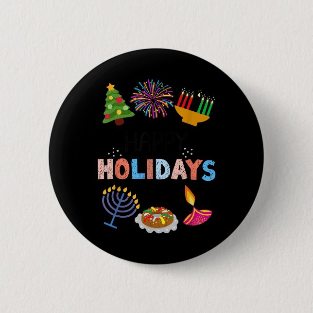 Happy Funny Holidays Diwali Kwanzaa Hanukkah Chris Button (Front)