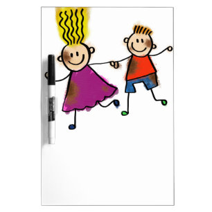 Happy Funny Kids Couple Drawing Doodle Cartoon Dry Erase Board