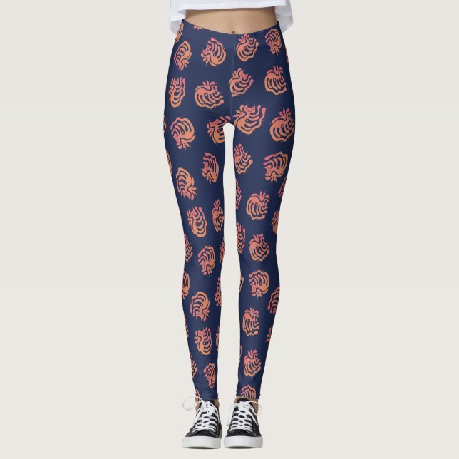 Happy funny kitty, cute pattern, hand drawn leggings (Front)