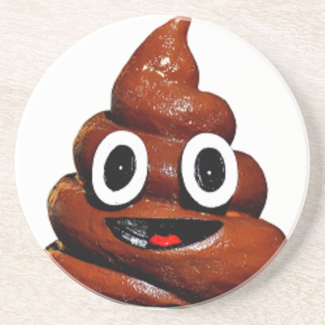 happy funny poop emoji sandstone coaster (Front)