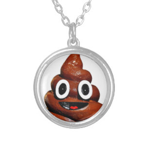 happy funny poop emoji silver plated necklace