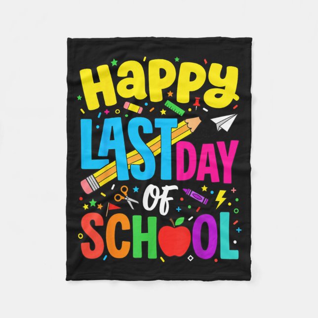 Happy Funny Retro Teacher Student Summer Last Day Fleece Blanket (Front)