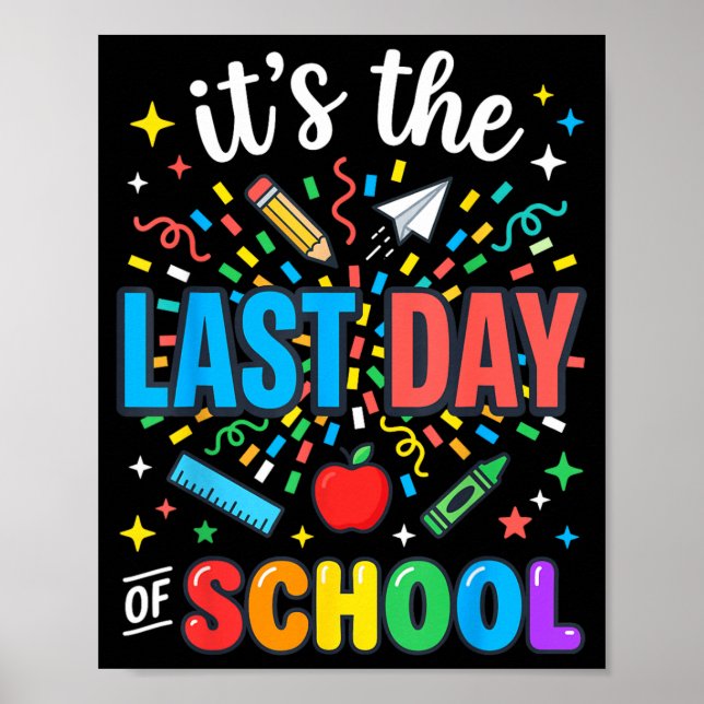 Happy Funny Retro Teacher Student Summer Last Day Poster (Front)