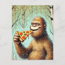 Happy Funny Sasquatch and the Pizza