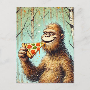 Happy Funny Sasquatch and the Pizza Postcard