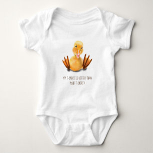 Happy Funny Yellow Duck Playful Wink - Add Text Baby Bodysuit