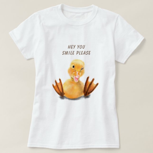 Happy Funny Yellow Duck Playful Wink - Your Text T-Shirt (Design Front)