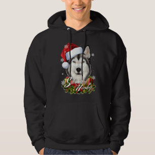 Happy Furry White Siberian Husky Dog Christmas San Hoodie