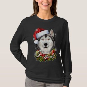 Happy Furry White Siberian Husky Dog Christmas San T-Shirt