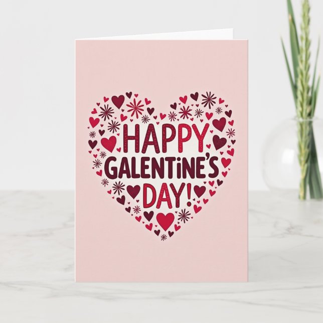 Happy Galentine Glitter Hearts Card (Front)