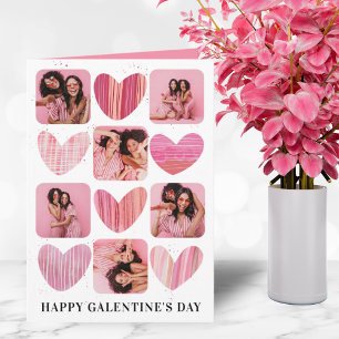Happy Galentine Pink Hearts & Photo Card