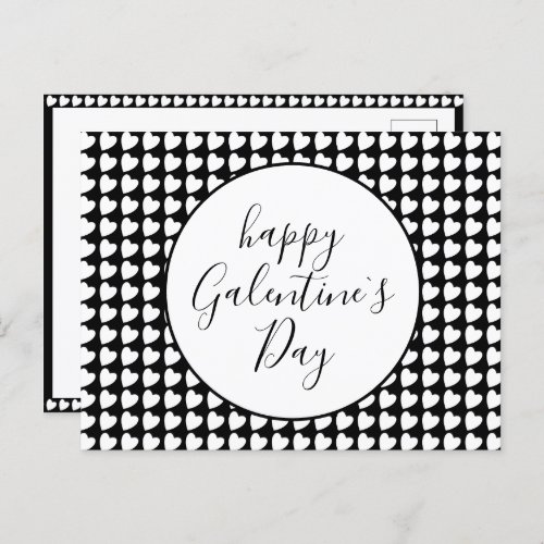 Happy Galentines Day Black White Heart Pattern Holiday Postcard