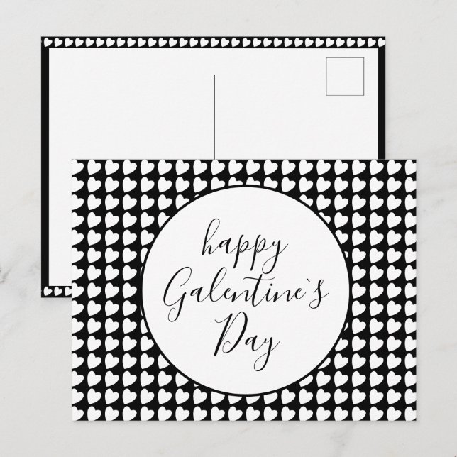Happy Galentine`s Day Black White Heart Pattern Holiday Postcard (Front/Back)