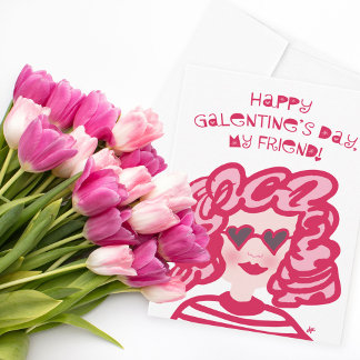 Happy Galentine’s Day Cute Red & Pink Lady Holiday Card