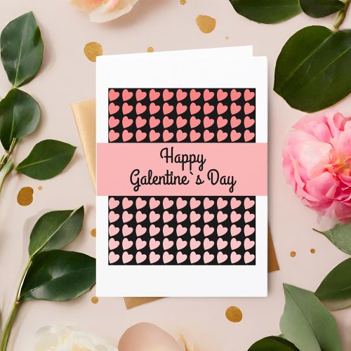 Happy Galentines Day Pink Black Heart Pattern Holiday Card