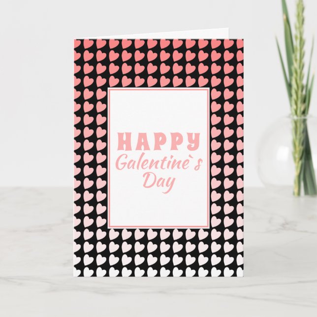 Happy Galentine`s Day Pink Gradient Heart Pattern Holiday Card (Front)