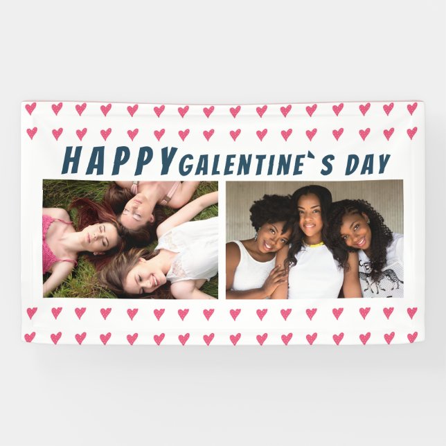 Happy Galentine`s Day Pink Heart Friend 2 Photo  B Banner (Horizontal)