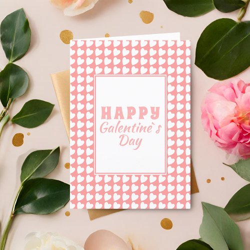 Happy Galentines Day Pink Heart Pattern Holiday Card