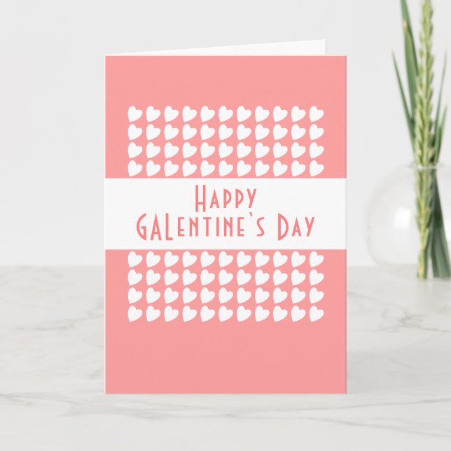 Happy Galentine`s Day Pink Heart Pattern Holiday Card (Front)