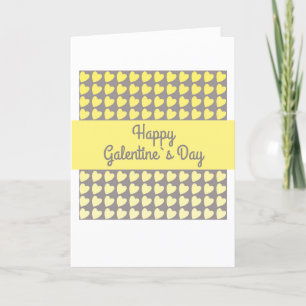 Happy Galentine`s Day Yellow Gray Heart Pattern Holiday Card