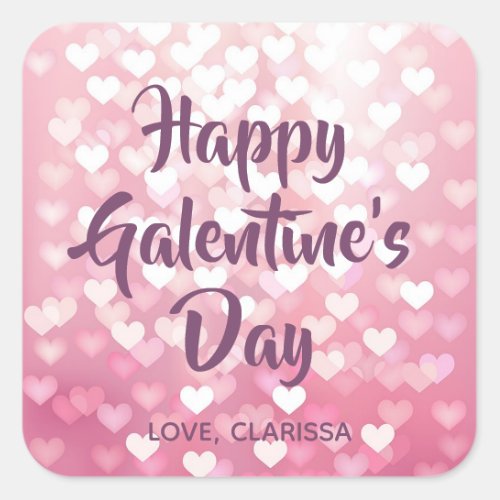Happy Galentines Valentines Day Pink Hearts Square Sticker