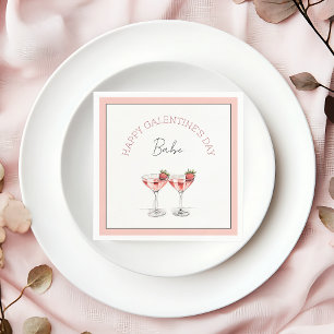 Happy Galentine's Day Babe Strawberry Cocktails Napkins