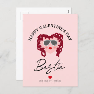 Happy Galentines Day Bestie Chic Script Pink Heart Holiday Postcard