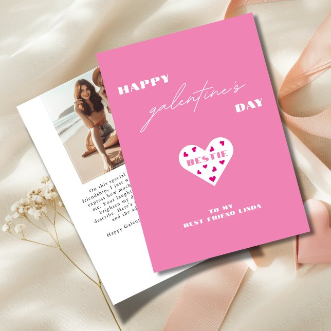 Happy Galentine's Day Bestie Heart Photo Holiday Card (Creator Uploaded)