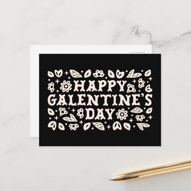 Happy Galentines Day bestie wishes retro black Postcard (Front/Back In Situ)