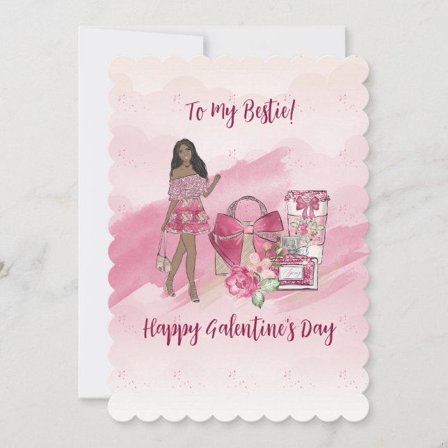 Happy Galentine's Day Black Woman Holiday Card (Front)