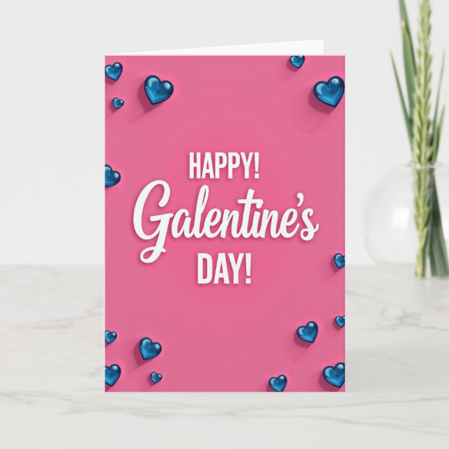 Happy Galentines Day Blue Hearts Card (Front)