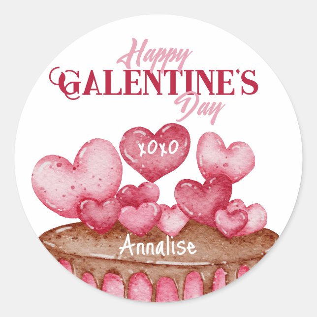 Happy Galentine's Day Classic Round Sticker (Front)
