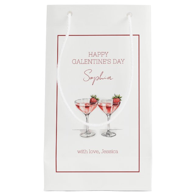 Happy Galentine's Day Cocktails Script Name Small Gift Bag (Front)