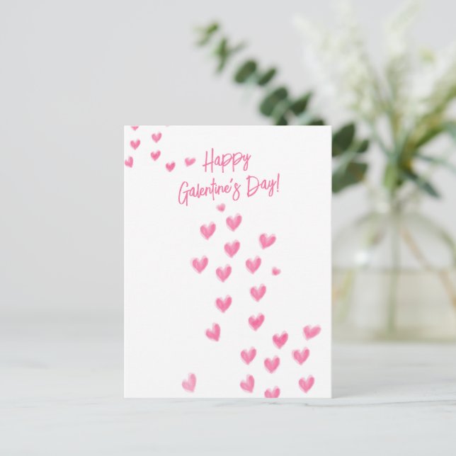 Happy Galentine's Day Cute Pink Hearts  Postcard (Standing Front)