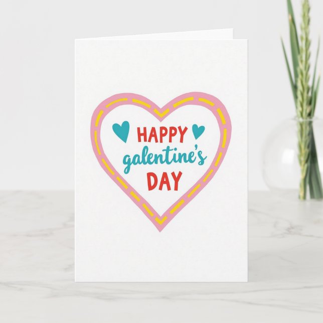 Happy Galentines Day Dashed Heart Card (Front)