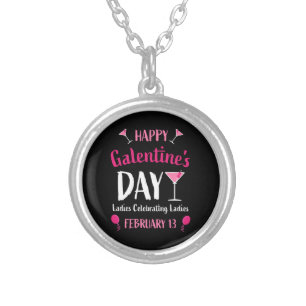 Happy Galentine's Day February 13 Silver Plated Necklace
