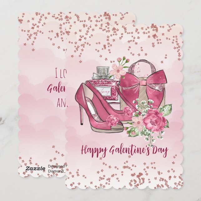 Happy Galentine's Day Feminine Designs Holiday Card (Front/Back)