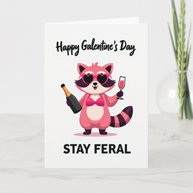 Happy Galentines Day Feral Raccoon Card (Front)