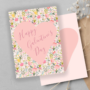 Happy Galentine's Day floral girly pink heart Holiday Card