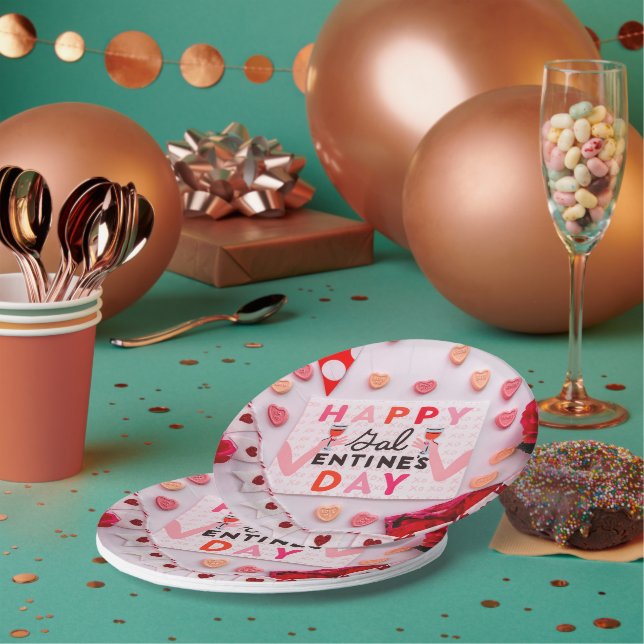 Happy Galentine's Day Food & Spirits Party Paper Plates (Multi)