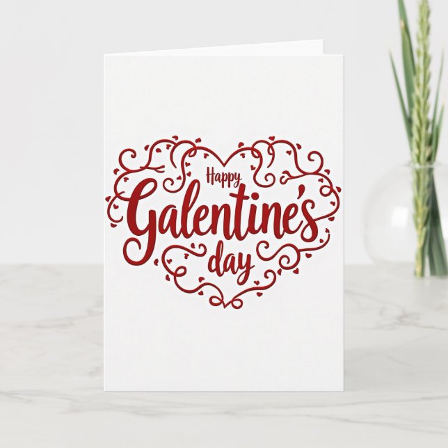 Happy Galentines Day Heart Scroll Card (Front)