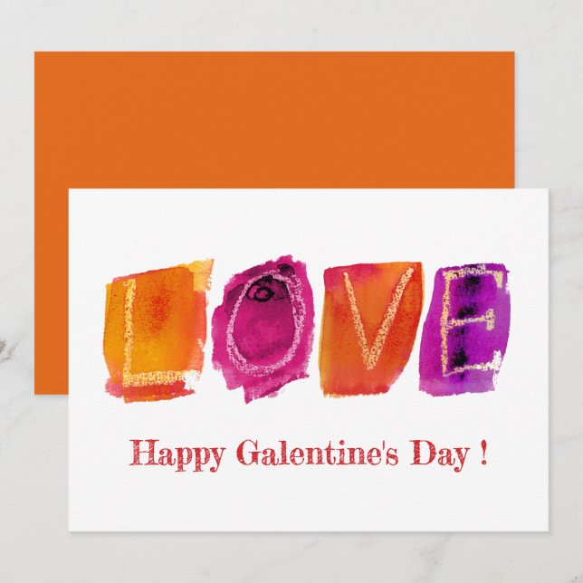 Happy Galentine's Day | 'LOVE' Watercolor Modern Holiday Card (Front/Back)