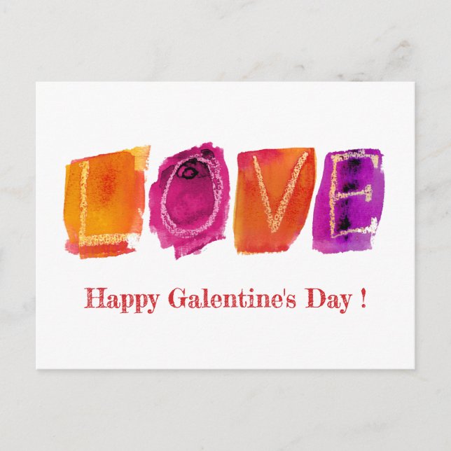 Happy Galentine's Day | 'LOVE' Watercolor Modern Holiday Postcard (Front)
