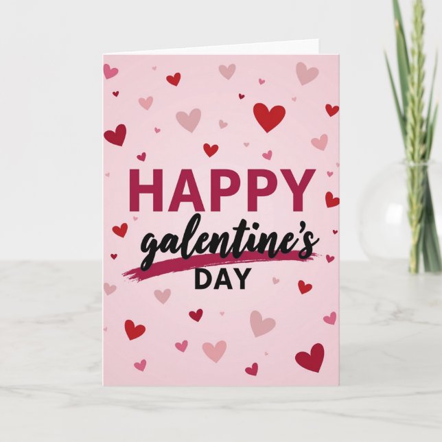 Happy Galentines Day Matte Hearts Card (Front)