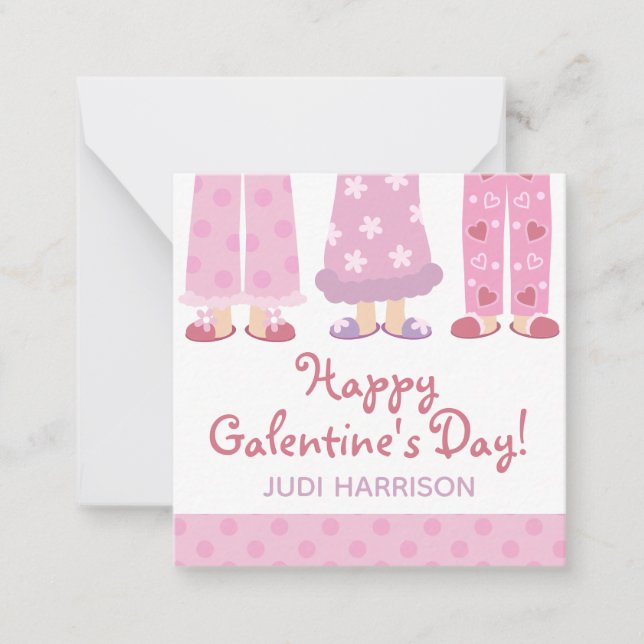 Happy Galentine's Day Pajamas Gift Enclosure Cards (Front)