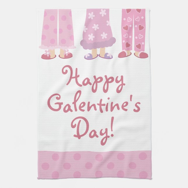 Happy Galentine's Day Pajamas Kitchen Towel (Vertical)
