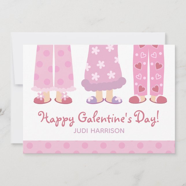 Happy Galentine's Day Pajamas Valentine's Card (Front)