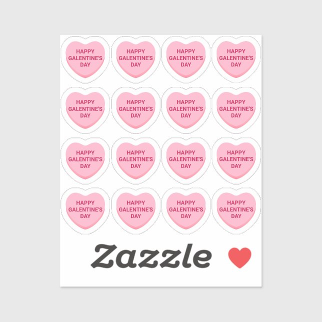 Happy Galentine's Day pink 16 conversation hearts Sticker (Sheet)