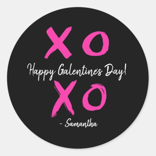 Happy Galentines Day Pink and Black XOXO _ Classic Round Sticker