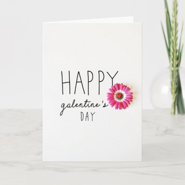 Happy Galentines Day Pink Flower Card (Front)